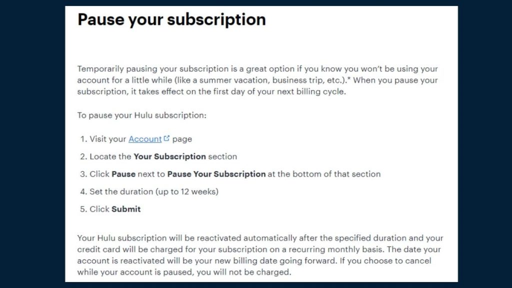How to pause Hulu subscription
