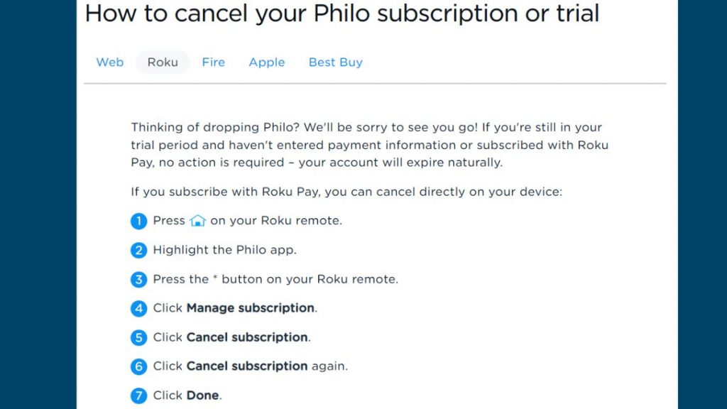 Cancel Philo Subscription on Roku