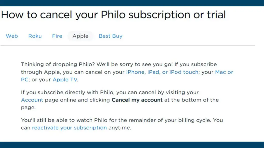 Cancel Philo Subscription on Apple Device