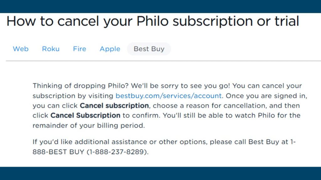 Cancel Philo Subscription on  Best Buy